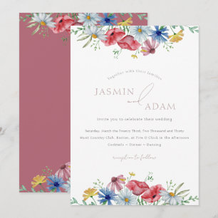 Invitación Flores Silvestres Coloridas Monograma Bodas