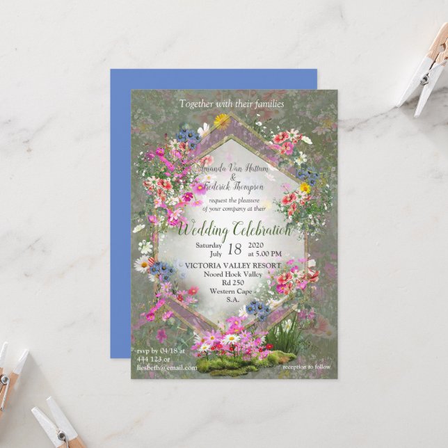Invitación Flores silvestres Cosmos (Anverso/Reverso In Situ)