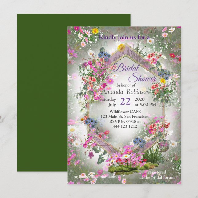 Invitación Flores silvestres Cosmos (Anverso / Reverso)
