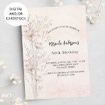 Invitación Flores silvestres crema polvorientas de cumpleaños<br><div class="desc">Oro subió,  fondo degradado rosa rubor. Flores de color crema. Personalice y agregue un nombre y detalles del fiesta.</div>
