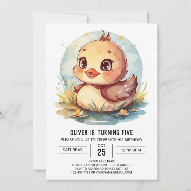 Invitación Flores silvestres cumpleaños de pato moderno (Anverso)
