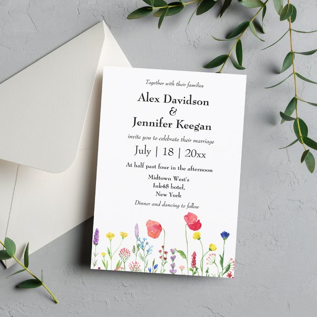 Invitación flores silvestres de acuarela de diseño mínimo bod (Subido por el creador)