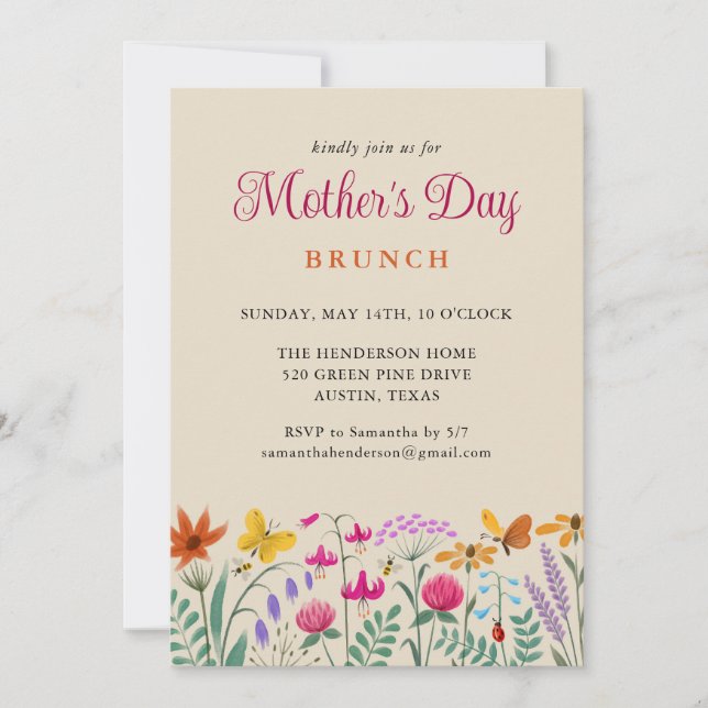 Invitación Flores silvestres de acuarela floral Brunch del Dí (Anverso)
