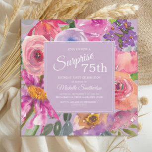 Invitación Flores silvestres de acuarela rosa púrpura Cumplea