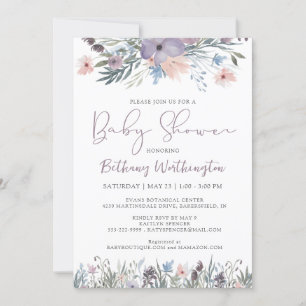 Invitación Flores silvestres de agua Violet Baby Shower