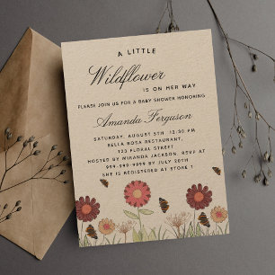 Invitación Flores silvestres de Baby Shower mariposas artesan