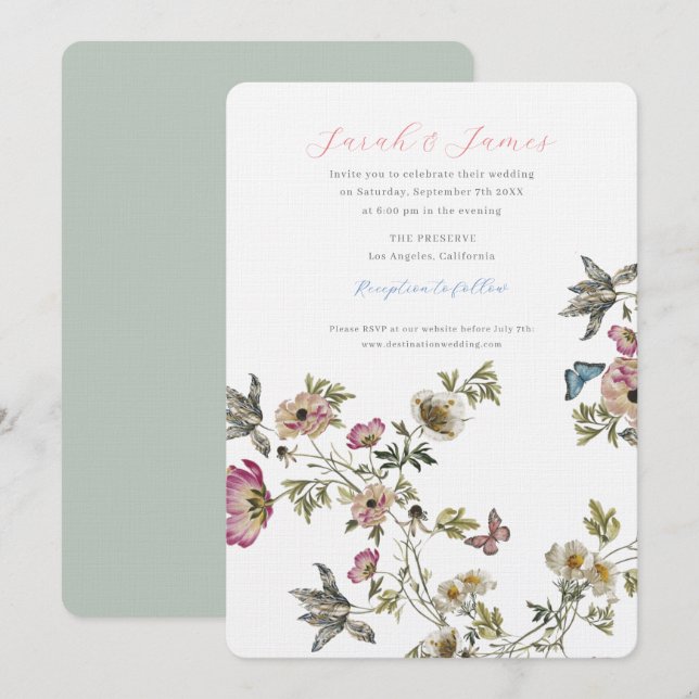 Invitación Flores silvestres de boda de jardín (Anverso / Reverso)