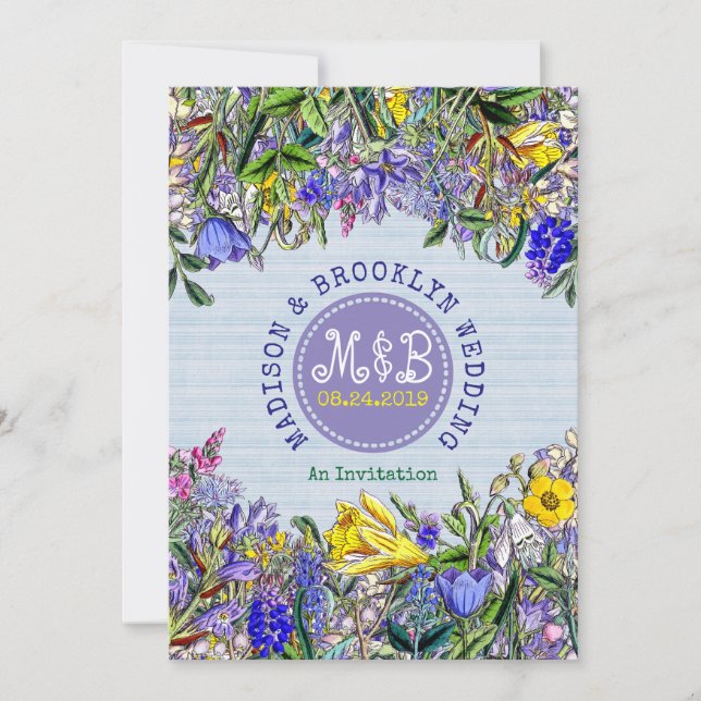 Invitación Flores silvestres de boda de jardín Monograma Flor (Anverso)