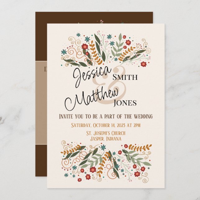 Invitación Flores silvestres de boda Modernidad Inspirivity E (Anverso / Reverso)