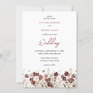 Invitación Flores silvestres de Boho burgundy y terracota