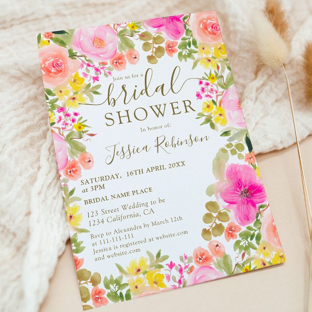 Invitación Flores silvestres de Boho foto del jardín de la no (Boho wild flowers garden photo bridal shower invitation)