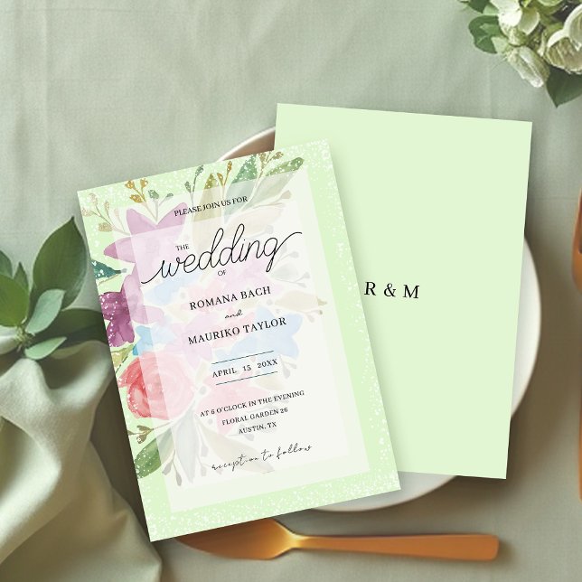 Invitación Flores silvestres de Boho verde acuarela floral (Subido por el creador)