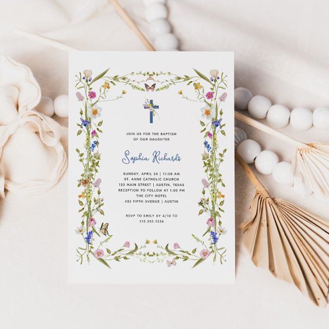 Invitación Flores silvestres de Boho y mariposas | Bautismo (Subido por el creador)