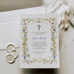Invitación Flores silvestres de Boho y mariposas   Confirmaci