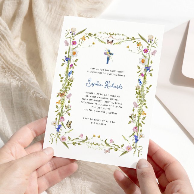 Invitación Flores silvestres de Boho y mariposas | Primera Co (Subido por el creador)