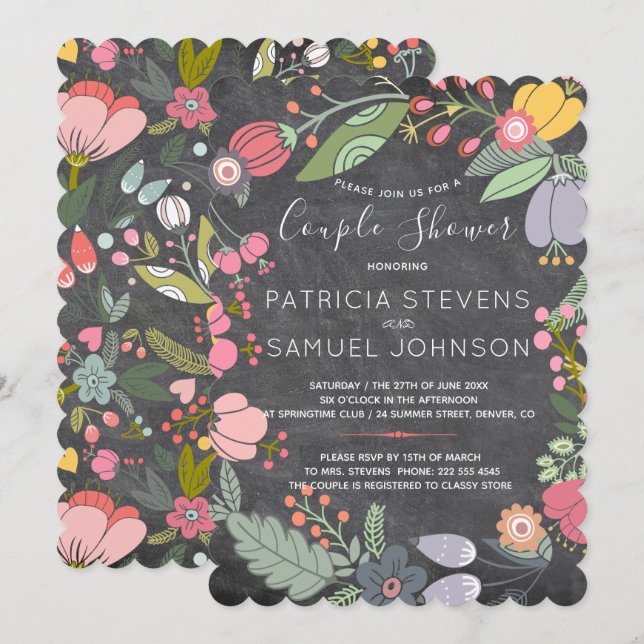 Invitación Flores silvestres de calkboard pradera de la parej (Anverso / Reverso)