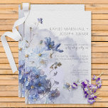 Invitación Flores silvestres de color azul Periwinkle moderno<br><div class="desc">Este diseño sencillo pero elegante presenta un ramo acuático de flores silvestres moradas y azul perwinkle con vegetación. El fondo es una salpicadura de color morado sobre un fondo de papel acuático blanco texturado. Forma parte de la moderna suite Boda Periwinkle Blue Watercolor Wildflowers creada por Simply Farmhouse Press.</div>