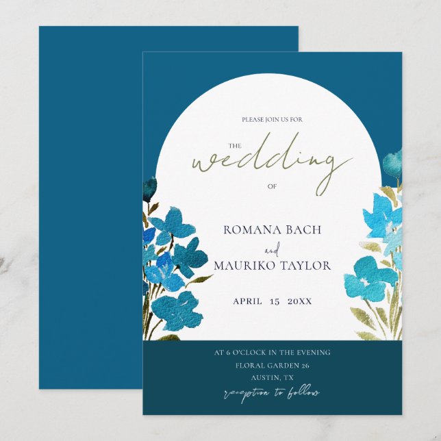 Invitación Flores silvestres de color azul romántico artístic (Anverso / Reverso)