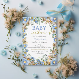 Invitación Flores silvestres de color azul Rustic Boy Baby Sh