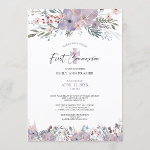 Invitación Flores silvestres de color de agua de la comunión 