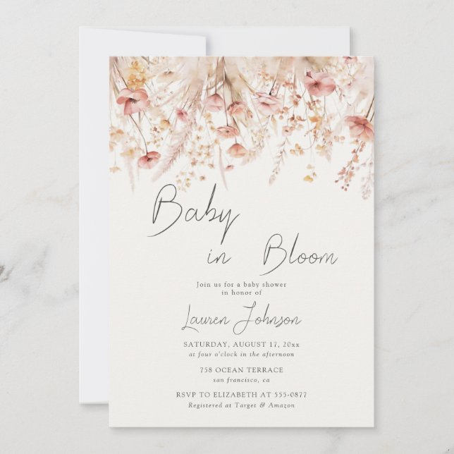 Invitación Flores silvestres de crema rosa y turbia lapidan B (Anverso)