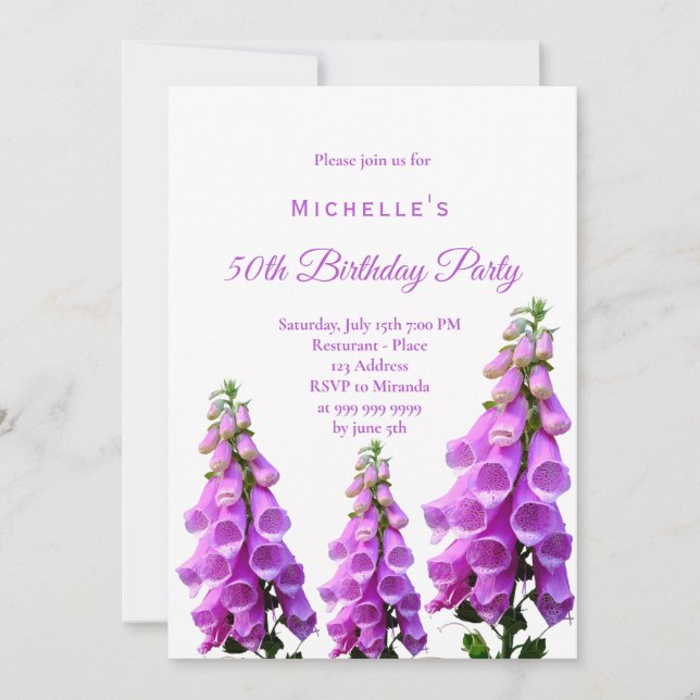 Invitación Flores silvestres de cumpleaños color rosa morado  (Anverso)