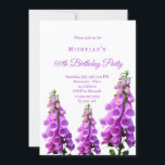 Invitación Flores silvestres de cumpleaños color rosa morado<br><div class="desc">Una invitación para un fiesta de verano. Grandes zorros rosados y morados en un prado de verano sobre un fondo blanco. Perfecto para una invitación de cumpleaños número 50 (o cualquier edad) - interior o exterior en un jardín, patio trasero como fiesta de té. Personalice y agregue un nombre y...</div>