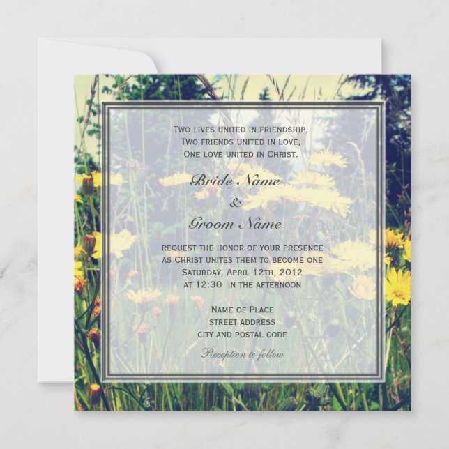 Invitación flores silvestres de diente de león boda cristiana (Anverso)