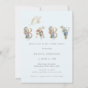 Invitación Flores silvestres de época doradas y Baby Shower a