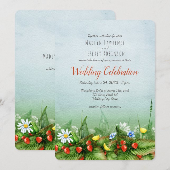 Invitación Flores silvestres de fresa silvestres boda rústico (Anverso / Reverso)