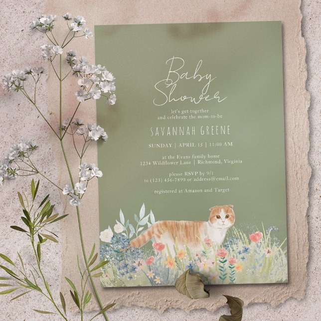 Invitación Flores silvestres de gato | Sage Green | Baby Show (Subido por el creador)