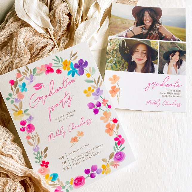 Invitación Flores silvestres de jardín pintadas graduación de (Subido por el creador)