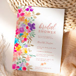 Invitación Flores silvestres de jardín pintadas pradera de la<br><div class="desc">Un jardín moderno y delicado pintado a mano flores silvestres en tonos brillantes,  rosa,  rojo,  azul,  amarillo y verde,  con un elegante guión de broche para celebrar su ducha de novias al aire libre de verano con estilo.</div>