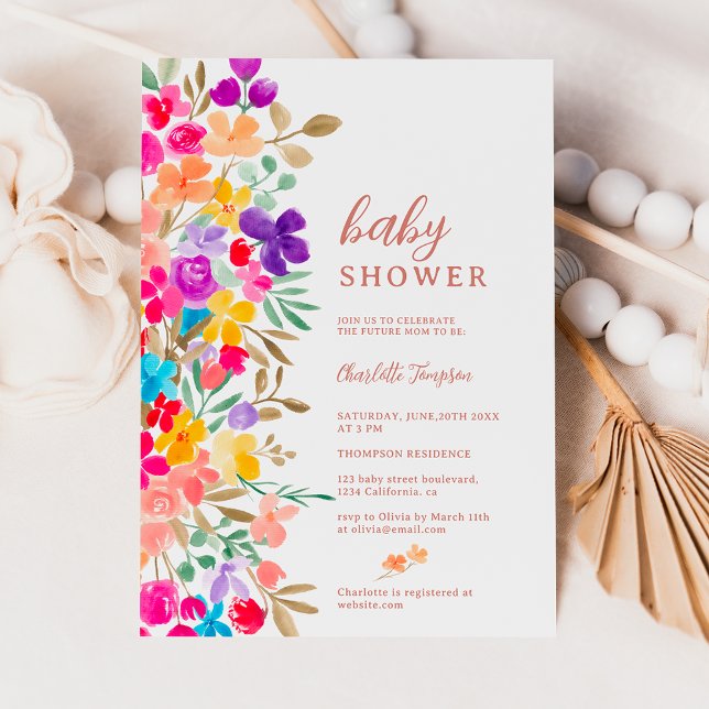 Invitación Flores silvestres de jardín pintadas pradera de la (Painted garden wildflowers meadow baby shower invitation)
