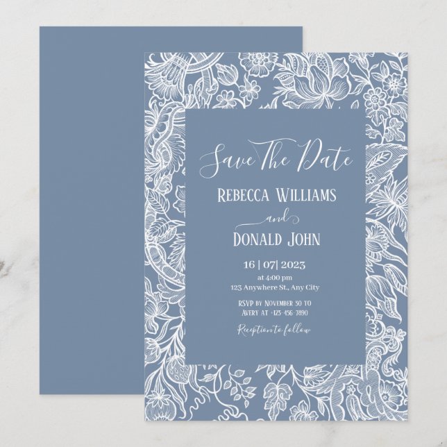 Invitación Flores silvestres de la línea azul turbia Chinoise (Anverso / Reverso)