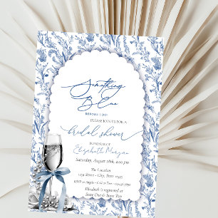 Invitación Flores silvestres de lazo azul Perlas y Prosecco