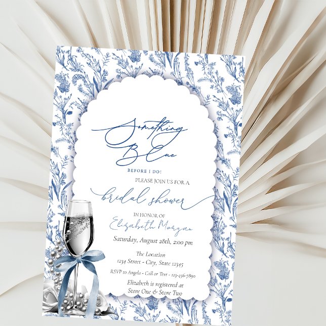 Invitación Flores silvestres de lazo azul Perlas y Prosecco (Subido por el creador)