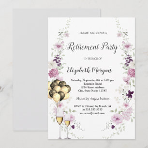 Invitación Flores silvestres de lila Copas de vino Globos Jub