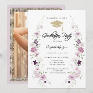 Invitación Flores silvestres de lila Diamantes Marco Foto Gra