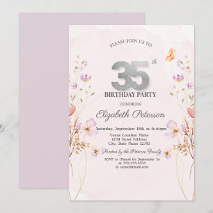 Invitación Flores silvestres de lila en acuarela Cumpleaños 3