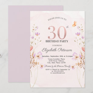 Invitación Flores silvestres de lila en acuarela Cumpleaños 3