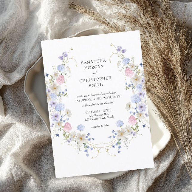 Invitación Flores silvestres de manantial de manantial de agu (Delicate watercolor spring boho wildflowers invitation)