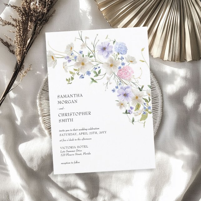 Invitación Flores silvestres de manantial de manantial de agu (Delicate watercolor spring boho wildflowers invitation)