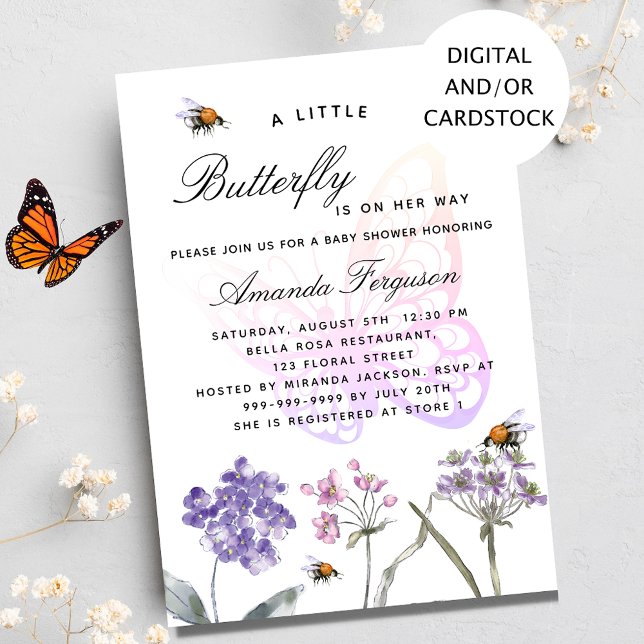Invitación Flores silvestres de mariposa chica rosa violeta (Subido por el creador)
