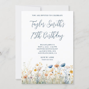 Invitación Flores silvestres de melocotón azul polvoriento 75