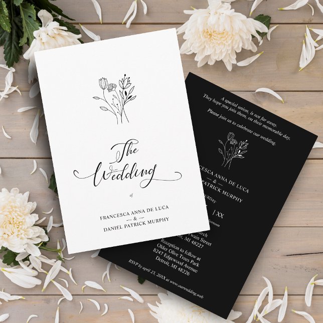 Invitación Flores silvestres de moda Bouquet Boda negro y bla (Subido por el creador)