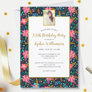 Invitación Flores silvestres de moda, cualquier edad añada fo