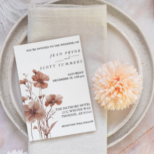 Invitación Flores Silvestres de Mousse de Mocha de Boda