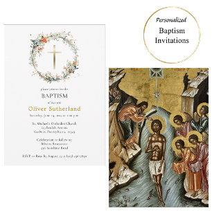 Invitación Flores silvestres de oro cruzan el bautismo ortodo