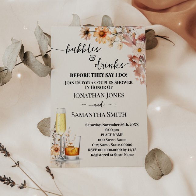 Invitación Flores silvestres de otoño burbujas y bebidas duch (Subido por el creador)